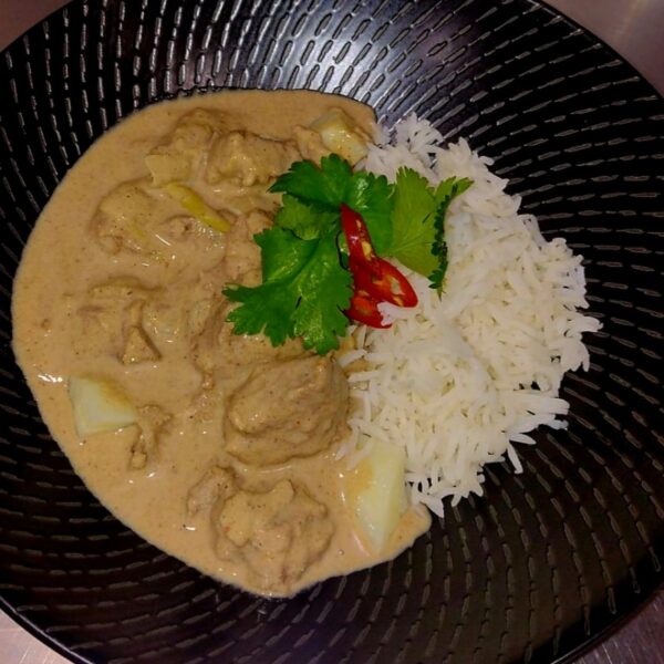 Mild Beef Massaman Curry served with rice
