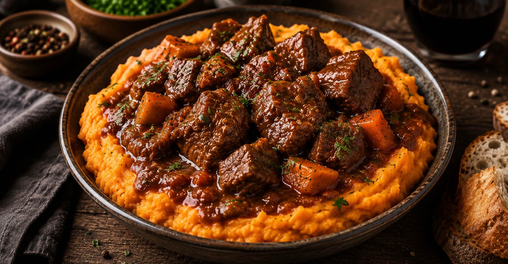 Serve Hungarian Beef Goulash on sweet potato