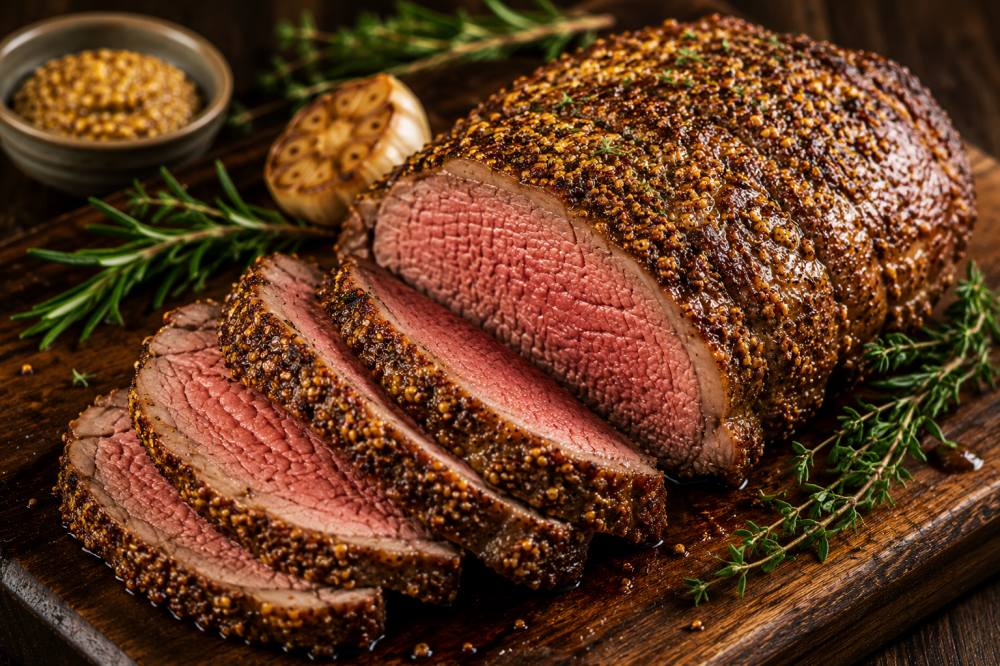 Mustard crusted striploin