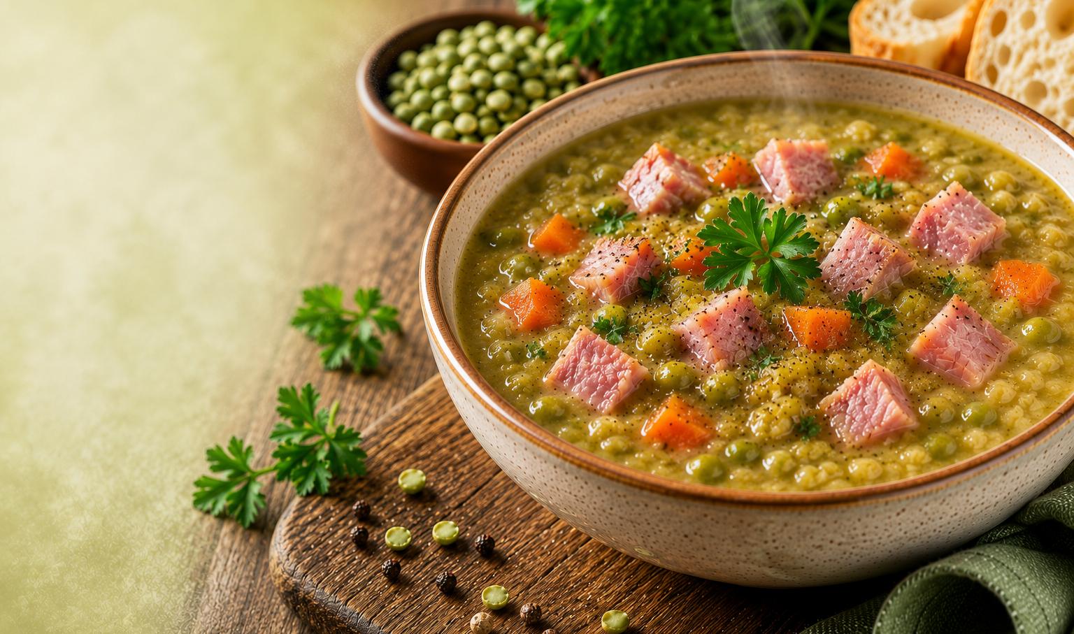 Pea and ham soup made with ham hock