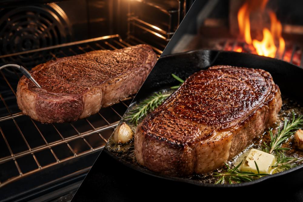 Reversed seared steak